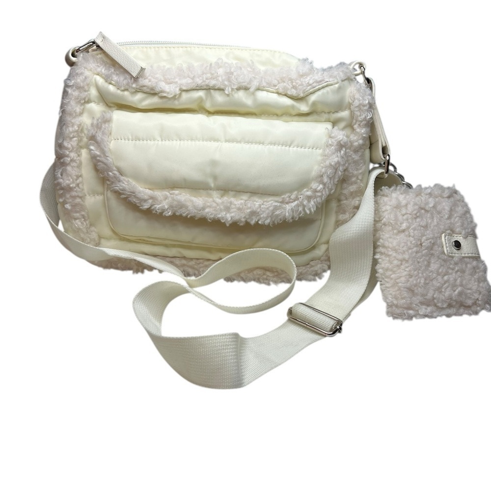 ASPEN cozy crossbody quilted faux soft sherpa trim - Ivory Multi Compartment